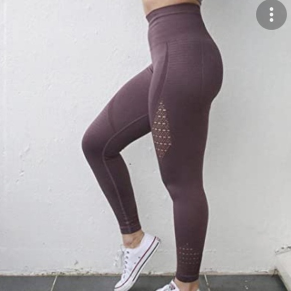 Women High Waisted Yoga Pants Workout Seamless Hollow Out Leggings laven… - Picture 9 of 16